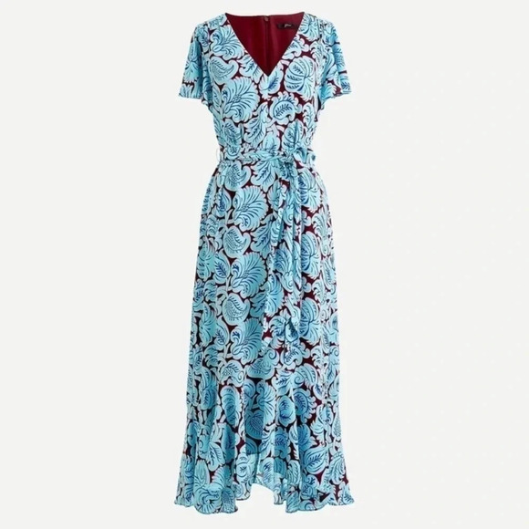 NWT J.Crew Aqua Paisley Flutter Hem Dress - Picture 1 of 6